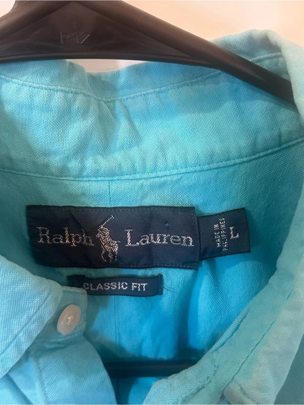 Ralph Lauren Classic Fit Blue Short Sleeve Button Down Shirt Cotton Large